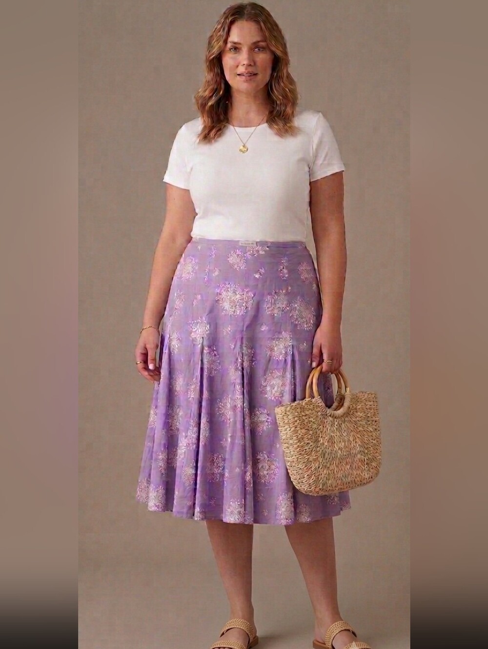 Coldwater Creek Lavender Floral Circle Skirt 100% Cotton Fully Lined